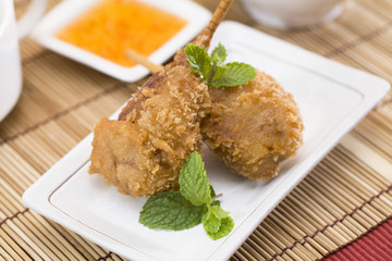 Vegetarian food, Breaded deep fried mushrooms garnished with min
