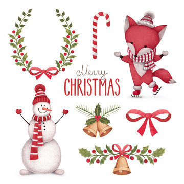Watercolor christmas illustrations collection
