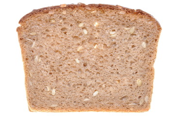 Slice of brown bread isolated on white background
