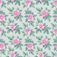 Watercolor pattern with wild rose illustrations