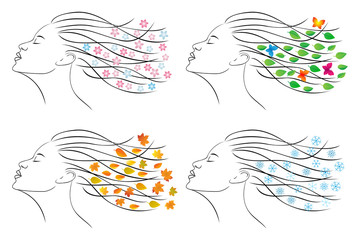 Four seasons - spring, summer, autumn, winter. Female head for d