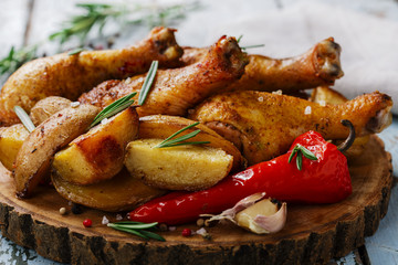 baked chicken leg with potatoes