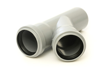 New gray drain pipe, isolated on a white background