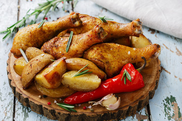 baked chicken leg with potatoes