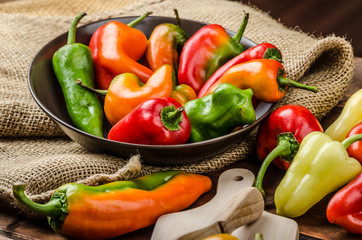 Slicing peppers with wood knife