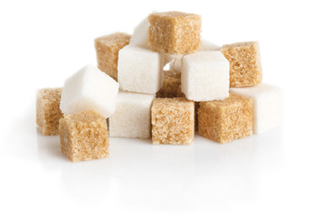 cubes of sugar cane brown and white refined