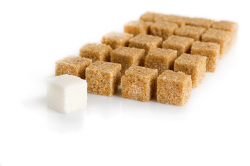 cubes of sugar cane brown and white refined