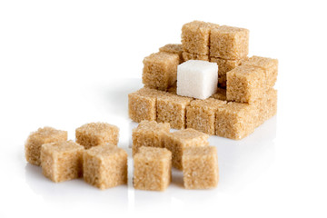 cubes of sugar cane brown and white refined
