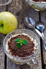 apple dessert of tiramisu with chocolate