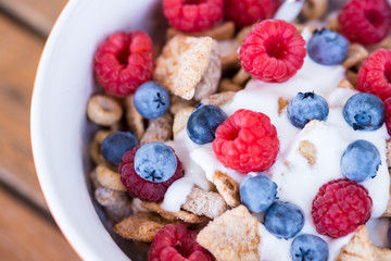 Healthy breakfast -muesli and fresh fruits