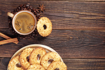 Fototapeta premium Coffee and cookies with nuts