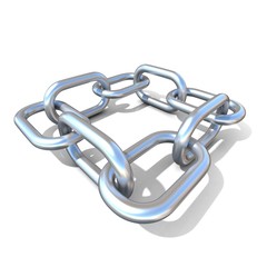 Abstract 3D illustration of a steel chain link isolated on white