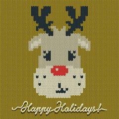 Holidays knitted card or background with a deer