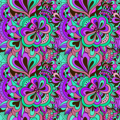 Vector doodle hand drawn seamless floral pattern
