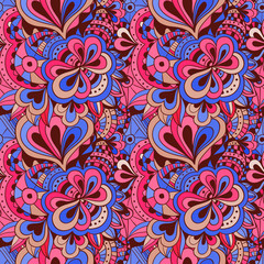 Vector doodle hand drawn seamless floral pattern
