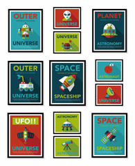 Space poster banner flat design background set, eps10