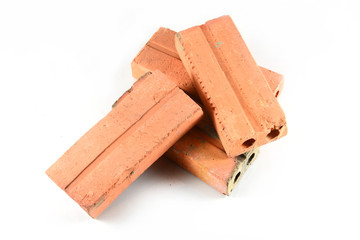  old red bricks isolated on white background 