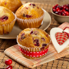 Muffins with cranberry. Selective focus.