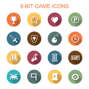 8-bit game long shadow icons