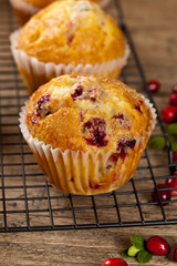 Freshly baked Cranberry muffins. Selective focus.