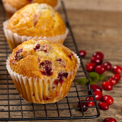 Freshly baked Cranberry muffins. Selective focus.