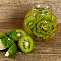Kiwi jam with lime. Selective focus.