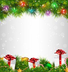 Shiny Christmas tree with gift boxes and led Christmas lights li