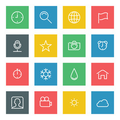 White thin line icons set for web and mobile on color background