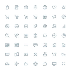 Thin line shopping and business icons set