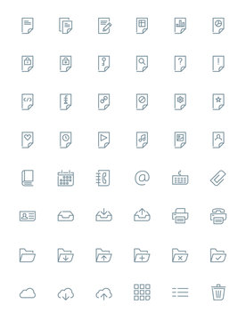 Thin line document icons set