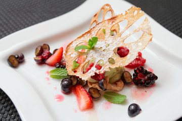 Asian dessert with lotus root and berries