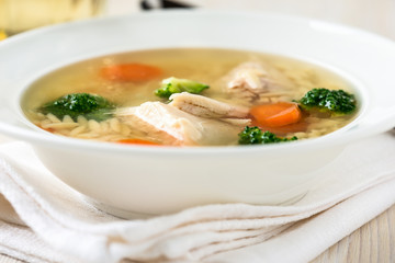Chicken soup with vegetables and orzo