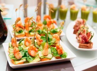 Shrimp appetizers on banquet table