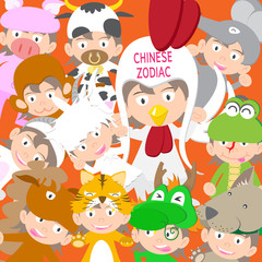 Chinese zodiac animal kid doll, year of rooster vector