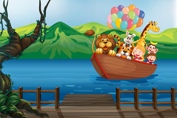 Naklejka premium A boat with animals