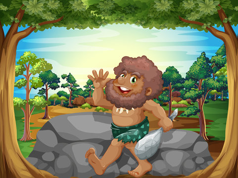 A caveman at the jungle