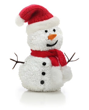 Snowman in Santa Claus xmas red hat