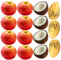Collage of exotic fruit isolated on white