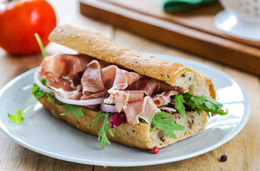 Prosciutto with rocket and radicchio sandwich