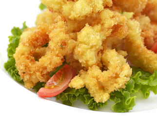 Tempura with vegetables and fish isolated