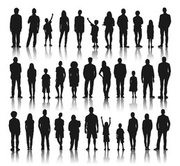 Silhouettes Group of Diversity People in a Row Concept