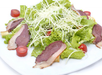 Appetizer with cheese, salad and poultry