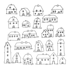 Cartoon hand drawing houses, vector