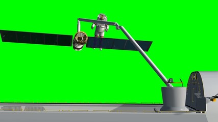 Space Shuttle Astronauts work at a satelite - green screen