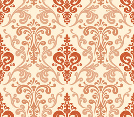Vector. Seamless elegant damask pattern. Warm colors.