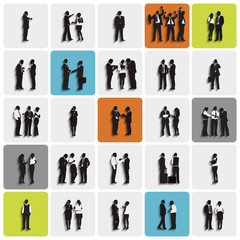 Isolated Silhouettes of Business People Working