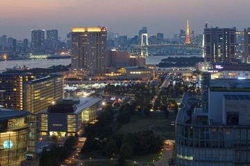 View of Tokyo bay area and tokyo Tower at sunset