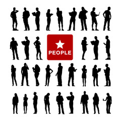 Vector of Diverse People Using Devices Silhouettes