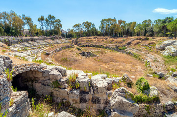 ancient roman amphitheater in Syracuse, Sicily, Italy