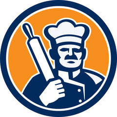 Baker Chef Cook Rolling Pin Circle Retro